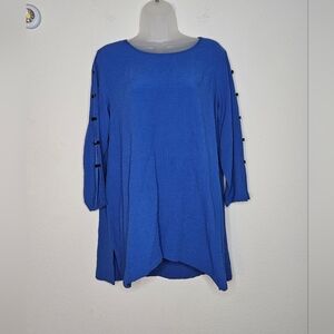 Ali Miles Royal Blue Long Sleeve Buttom Detail Crinkle Tunic Blouse